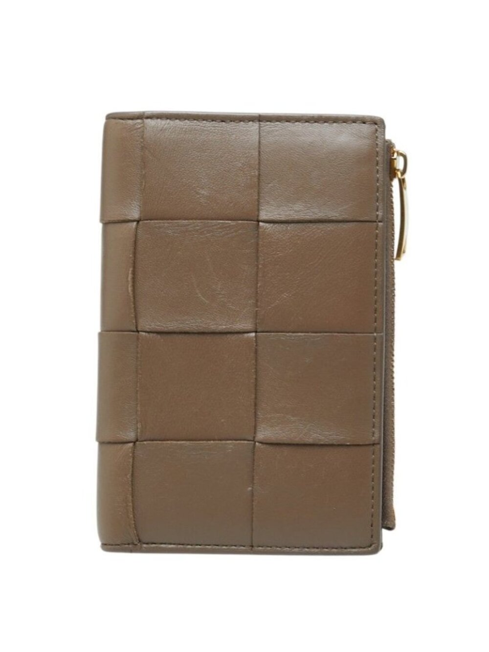 Bottega Veneta Maxi Intrecciato Cassette Zip Around Bifold Wallet Mocha Brown